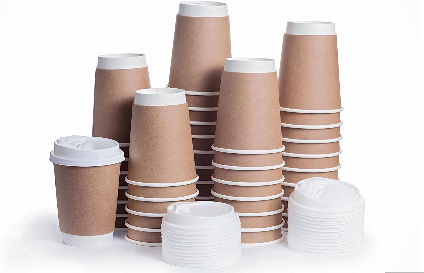 Disposable Coffee Cups Snap Lids - (100 Pack - 12 Ounce) in Bulk, Double Walled Thermal Insulation Paper Travel Cup with Cover for Hot Beverages like Tea, Cocoa