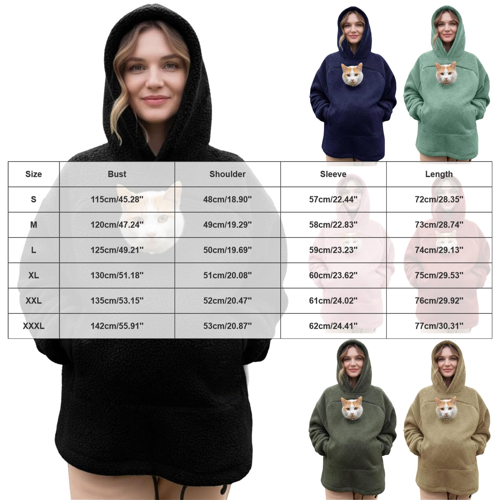 Sudadera con Capucha para Mujer,Bolsillo para Transportar Mascota Pequeñas