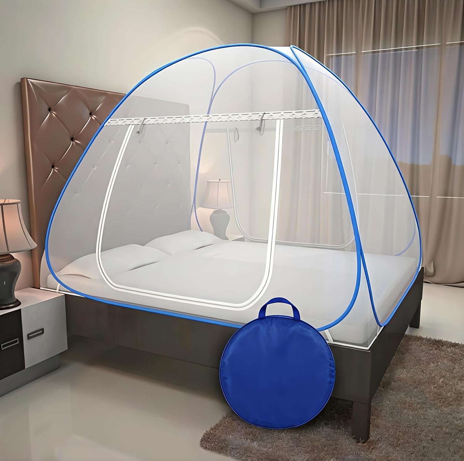 Mosquito Net for Double Bed, King Size | Premium Machardani, Tent-Style Foldable Design, Strong & Durable, Corrosion Resistant Insect Protection for Home Use. (King_Blue) BB2-image-12