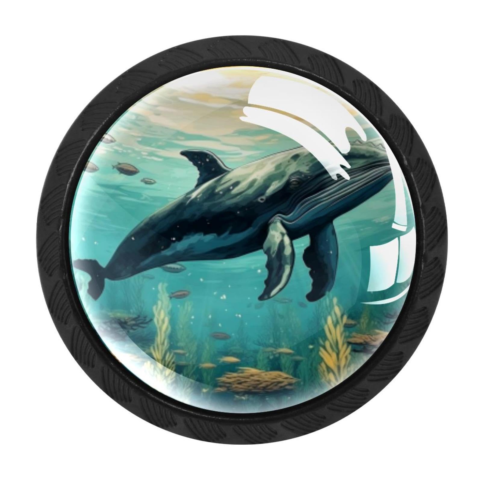 CHENZZZZ 4PCS Whale Dresser Knob Round Glass Drawer Knobs Pulls Cabinet Handle for Home Kitchen Office Bathroom Wardrobe Cupboard