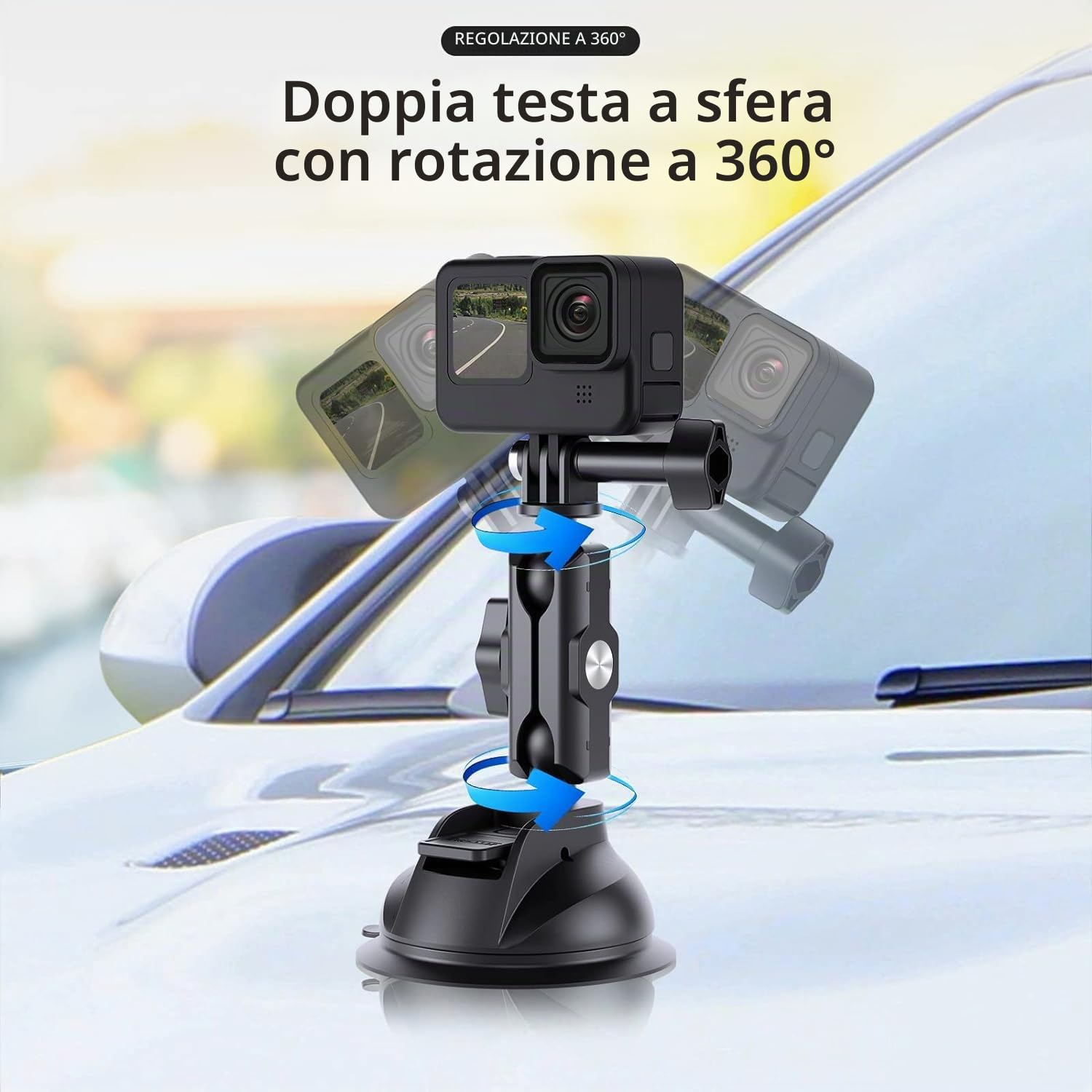 TELESIN Supporto a Ventosa per Action Cam, Rotazione 360°