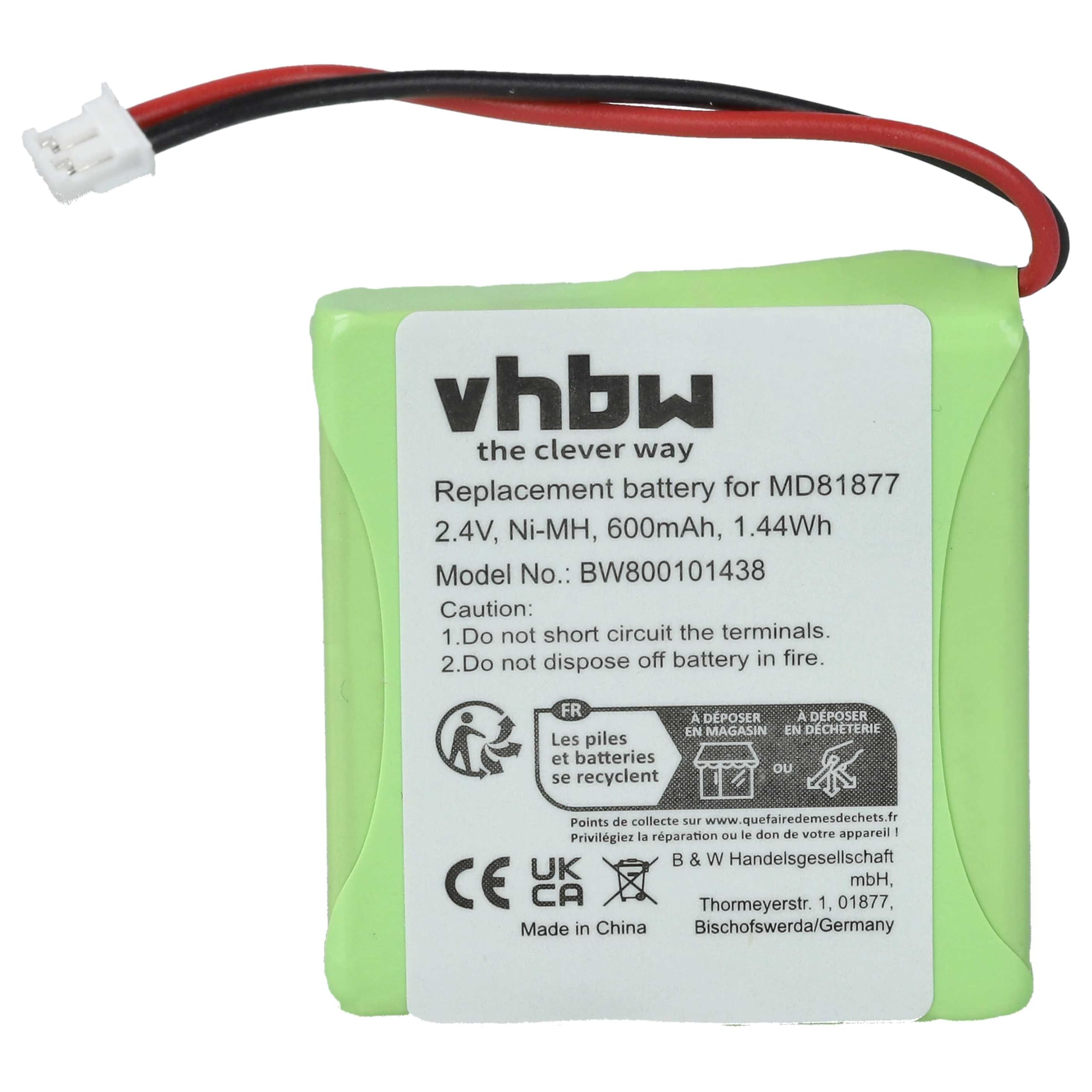 VHBW Akku Für Medion Telefone - 500 MAh NiMH Ersatzakku Mit 2,4 V