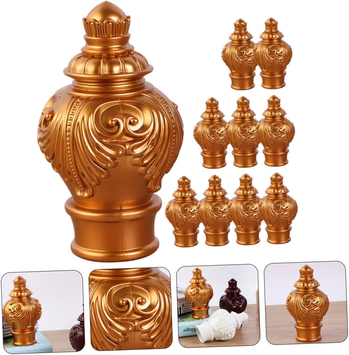 Curtain head, Curtain Rod Finials Replacement Pack Of 10 Plastic Golden Decorative Covers 12x5x5 cm