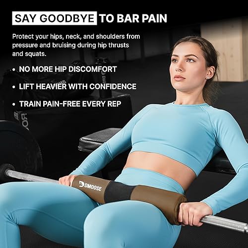 Vista 43 de DMoose Fitness Almohadilla de barra para empuje de cadera, sentadillas y estocadas, cojín de espuma gruesa antideslizante para soporte de cuello