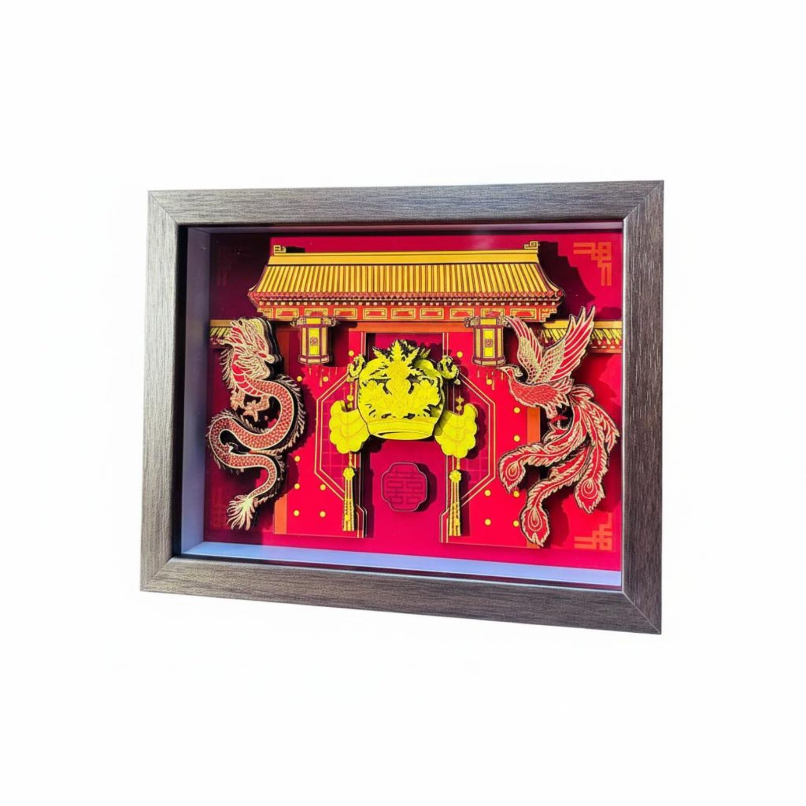 Qianly Traditionelle Papierkunst Papiermotiv Bilderrahmen Objekt Tischschmuck Ornamentschnitt mit Ausdrucksstarkem Tiefeneffekt für Hochzeit Verlobung Feier Geschenk Wohnraum Büro