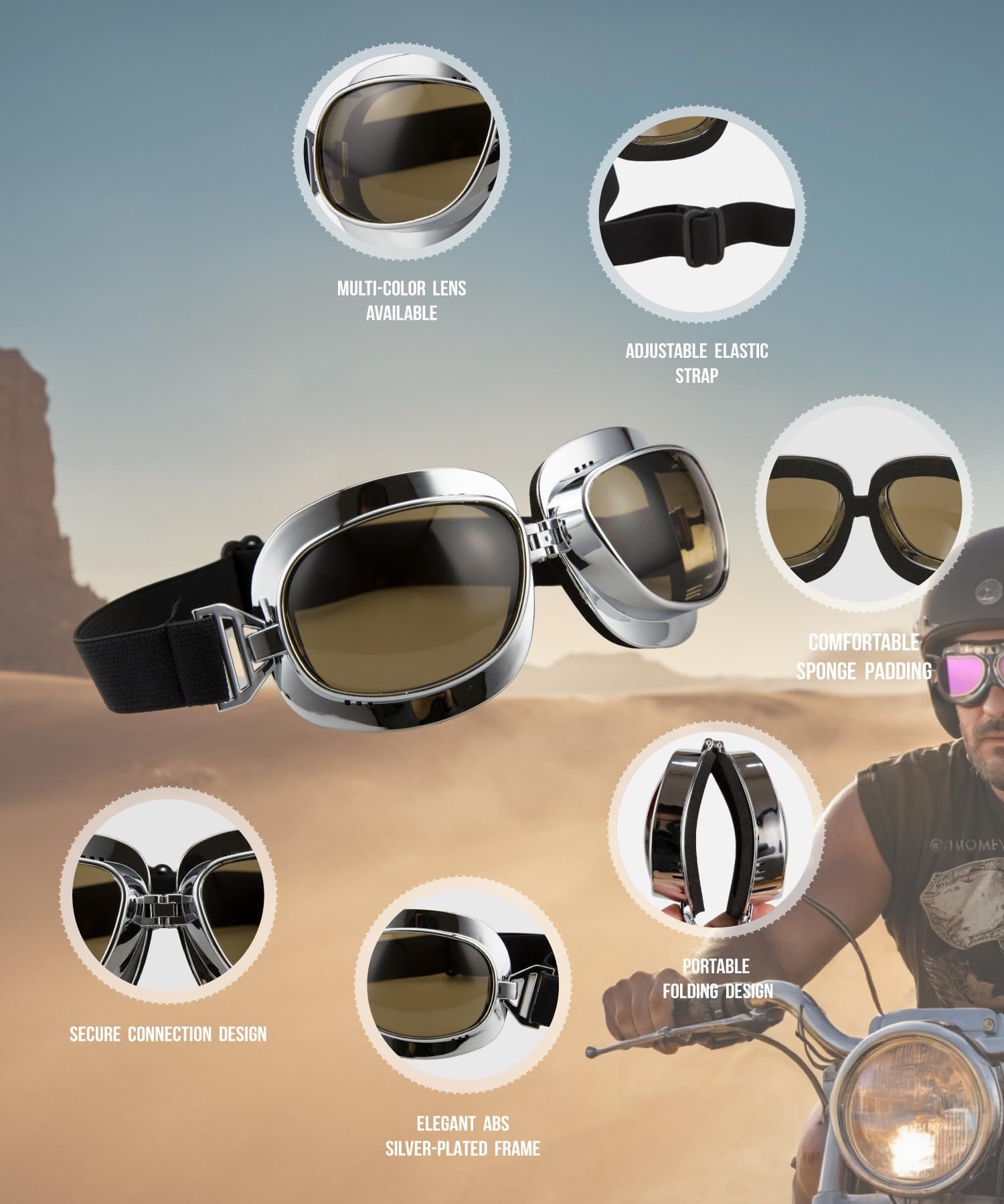 CRG Sports Vintage lotnik styl pilotka motocykl Cruiser skuter gogle T04 - Parent