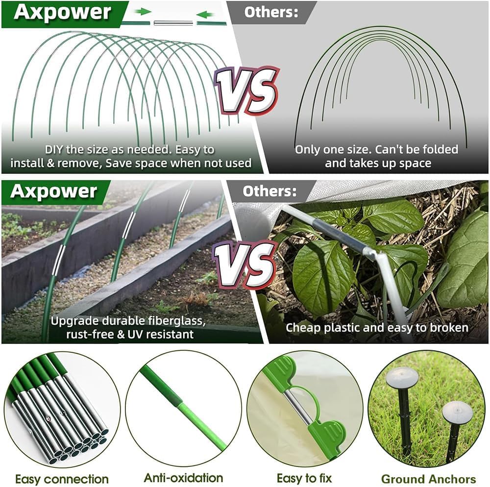 Polytunnel para cama elevada, 40 arcos de túnel de plantas, neumáticos de túnel de jardín, arcos de túnel de polietileno envueltos con plástico, arcos de túnel de invernadero, neumáticos de