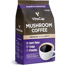 VitaCup Mushroom Coffee Grounds, with Lions Mane, Chaga, B Vitamins, D3, Boost Focus, Immunity, Memory & Clarity, Medium Dark Roast, Bold & Smooth 100% Arabica Specialty, 10 Oz