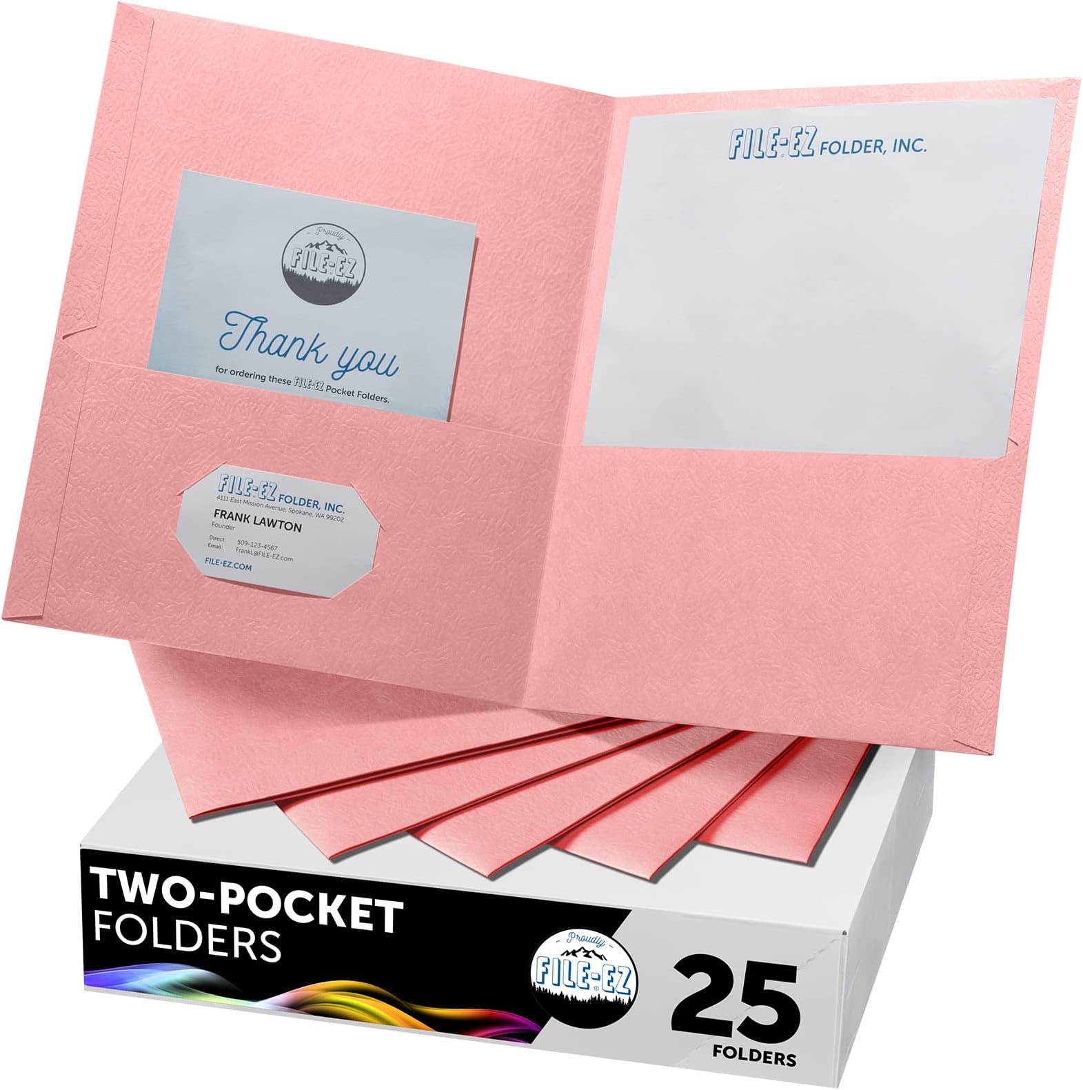 FILE-EZ Two-Pocket Folders, Pink Color, 25-Pack, Durable Textured Paper with Matte Finish, Letter Sheet Size (EZ-32590)