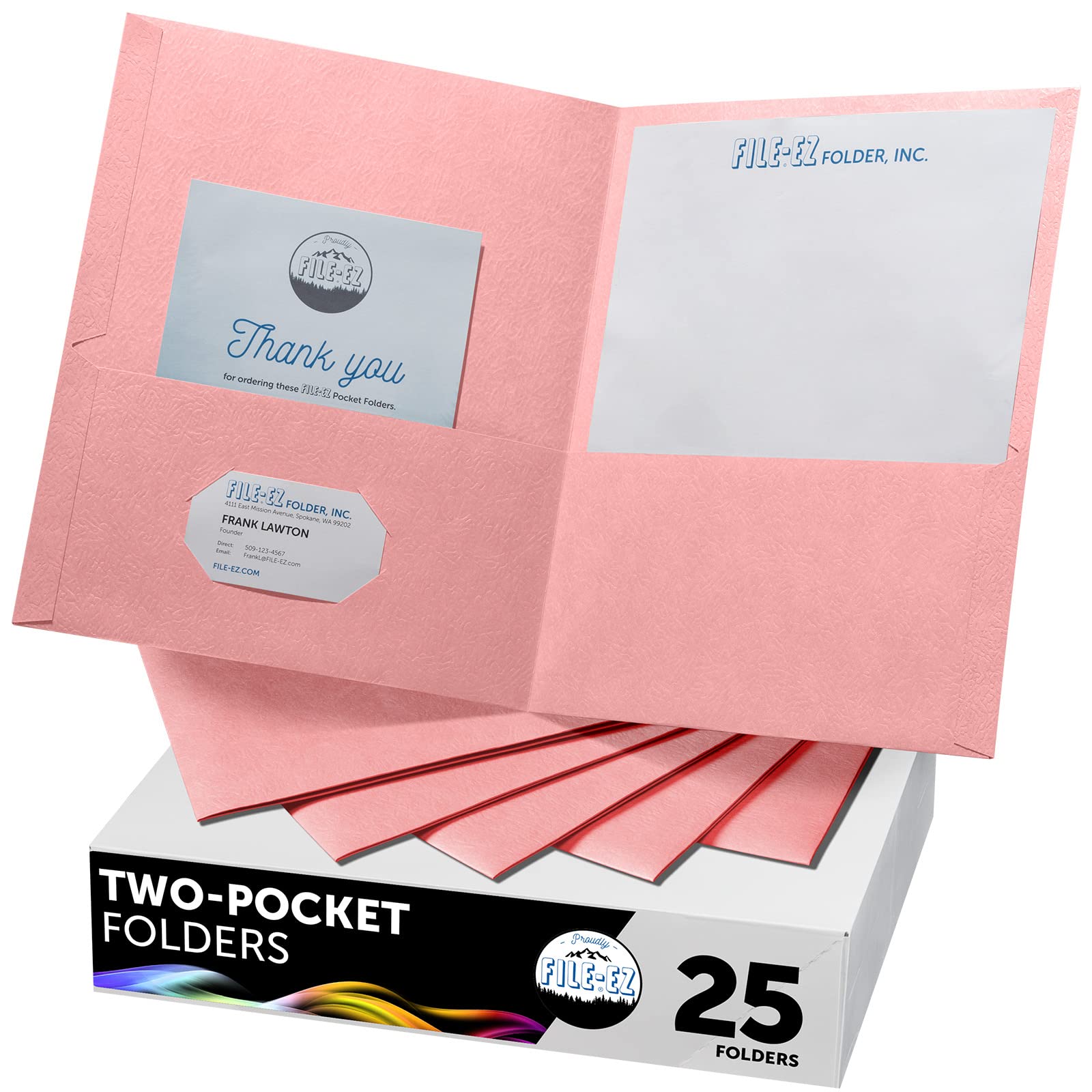 FILE-EZ Two-Pocket Folders, Pink Color, 25-Pack, Durable Textured Paper with Matte Finish, Letter Sheet Size (EZ-32590)