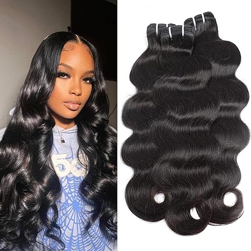Body Wave Bundles Human Hair 20 22 24 Inch 12A Real Human Hair Bundle 100% Unprocessed Brazilian Virgin Human Hair Weave 3 Bundles Deals Human Hair Extension for Women Natural Color