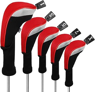 Andux 5pcs/Set Mesh Golf 460cc Driver Fairway Wood Club Head Covers Long Neck with No. Tags