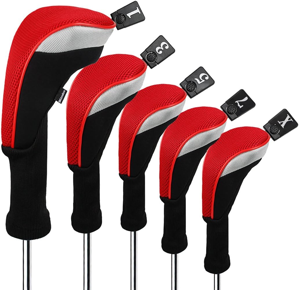 5pcs/Set Mesh Golf 460cc Driver Fairway Wood Club Head Covers Long Neck with No. Tags