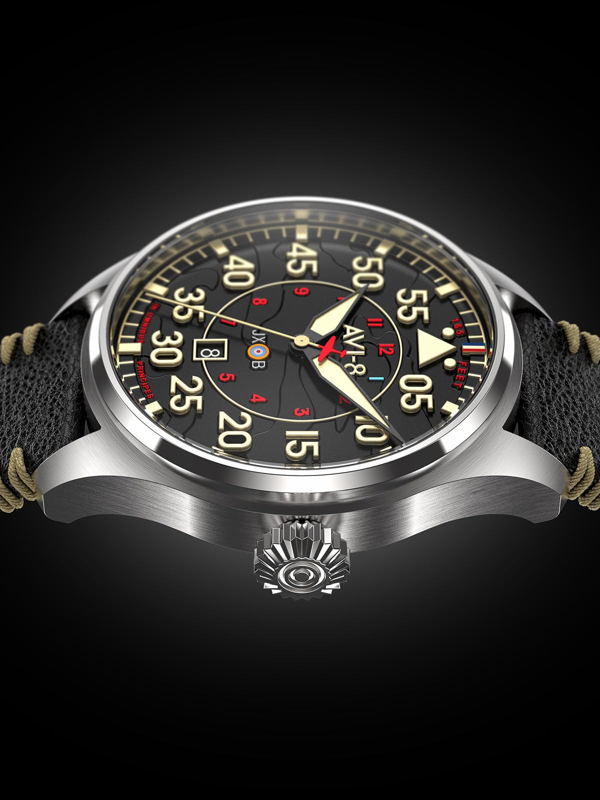 AVI-8 Hawker Hurricane Clowes Orologio da uomo 46 mm automatico Night Reaper edizione limitata con cinturino in pelle AV-4097