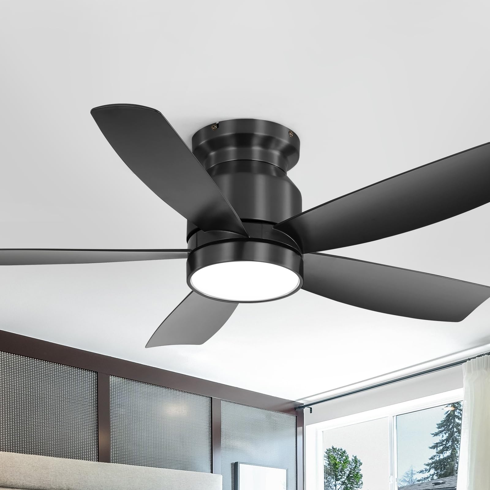 Sofucor 107cm Ventilador de Techo con Luz, Mando, 6 Velocidades, Temporizador, Motor DC, LED Silencioso Ventilador Techo con Lampara para Dormitorio Salon