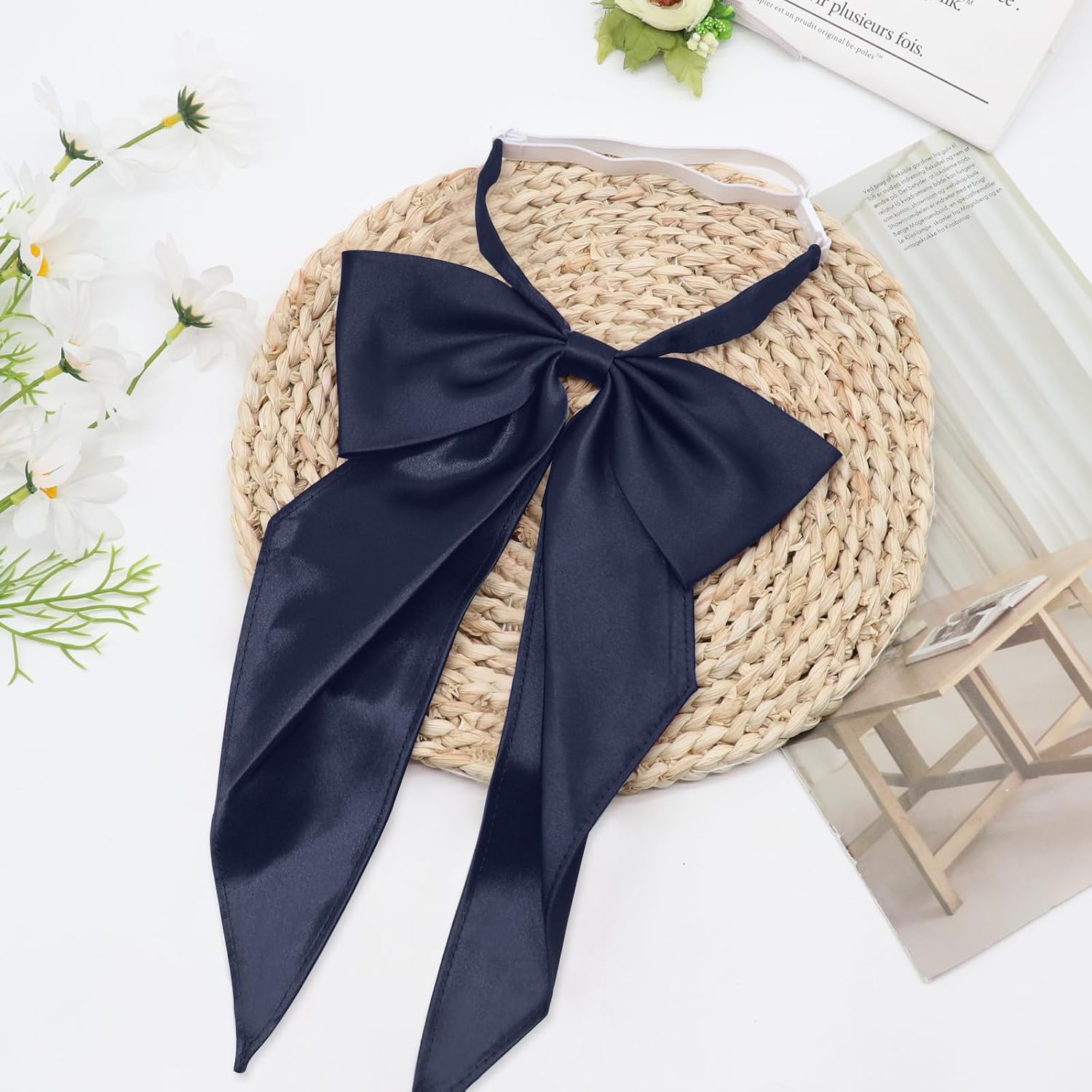 Large Bow Tie for Women Men Adjustable Pretied Big Bowtie for Work | Huge Size, Adjustable Strap, Pretied Knot, Satin Polyester, Subtle Sheen, Work Prom Party Daily, Unisex Accessory