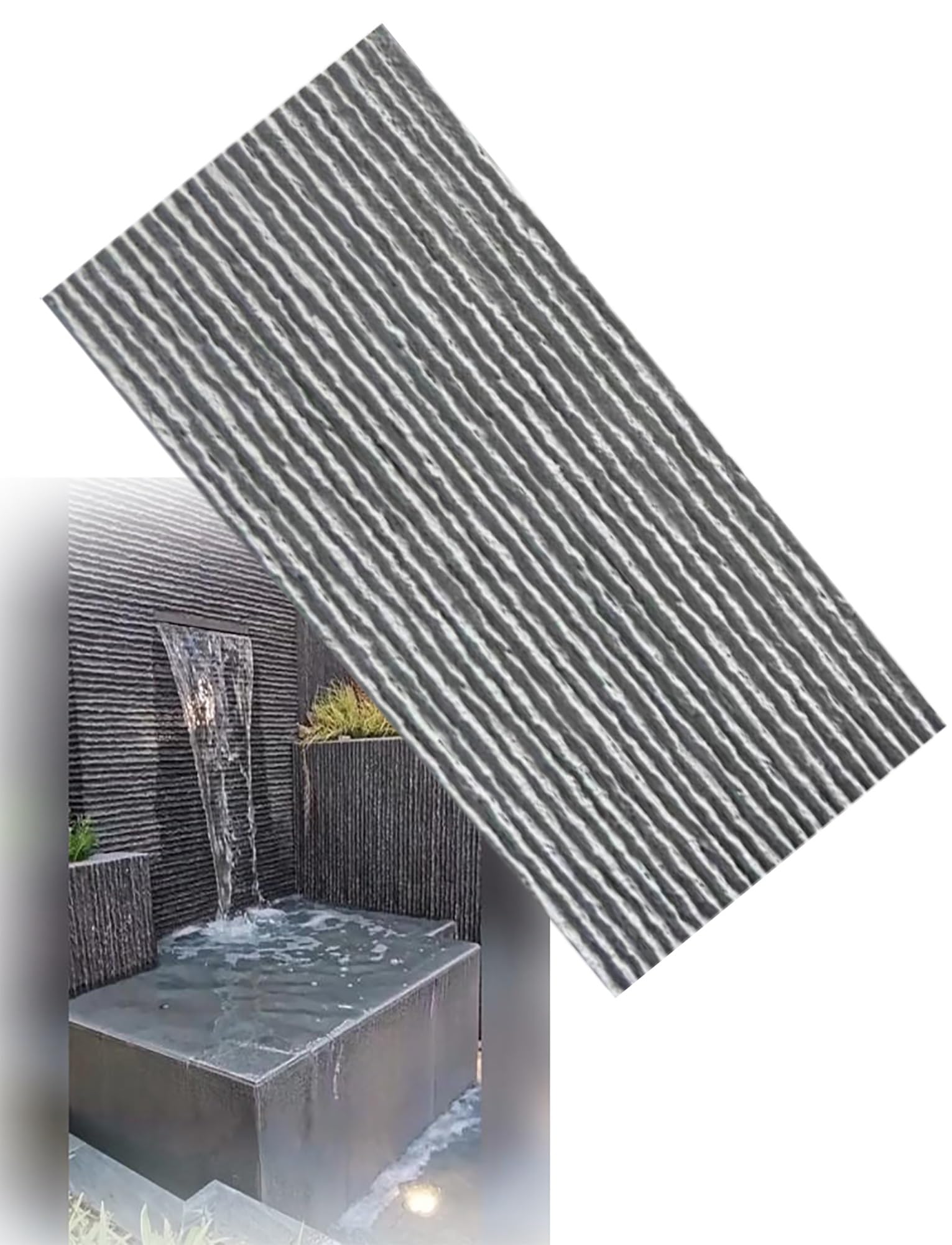 Panel de pared de imitación de piedra de río con cascada, ligero y de poliuretano, revestimiento decorativo for paredes interiores y exteriores.(Light Cement Gray)
