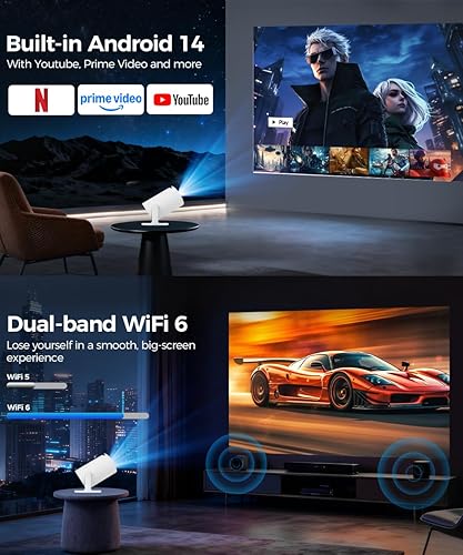 Miniatura 4 de Magcubic HY300PRO Mini proyector con WiFi y Bluetooth, soporte 4K inteligente proyector portátil Keystone automático, control remoto de mouse de