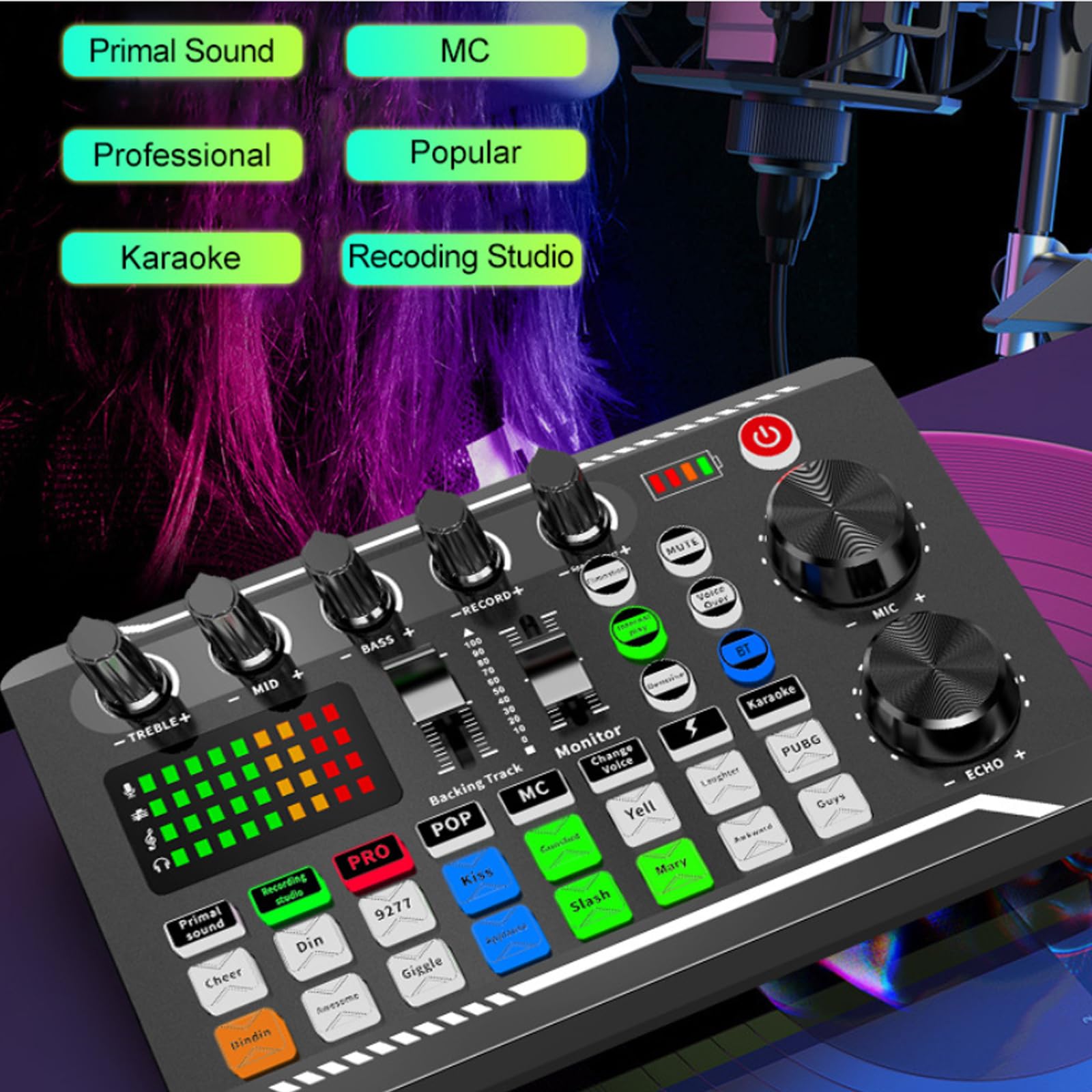 Live Sound Card Audio Mixer, F998 Live Soundkarte Audio Interface mit DJ Mixer Effekte, Soundffekte, Voice Changer, Bluetooth Audio Mixer für YouTube Streaming KTV Aufnahmen Gaming