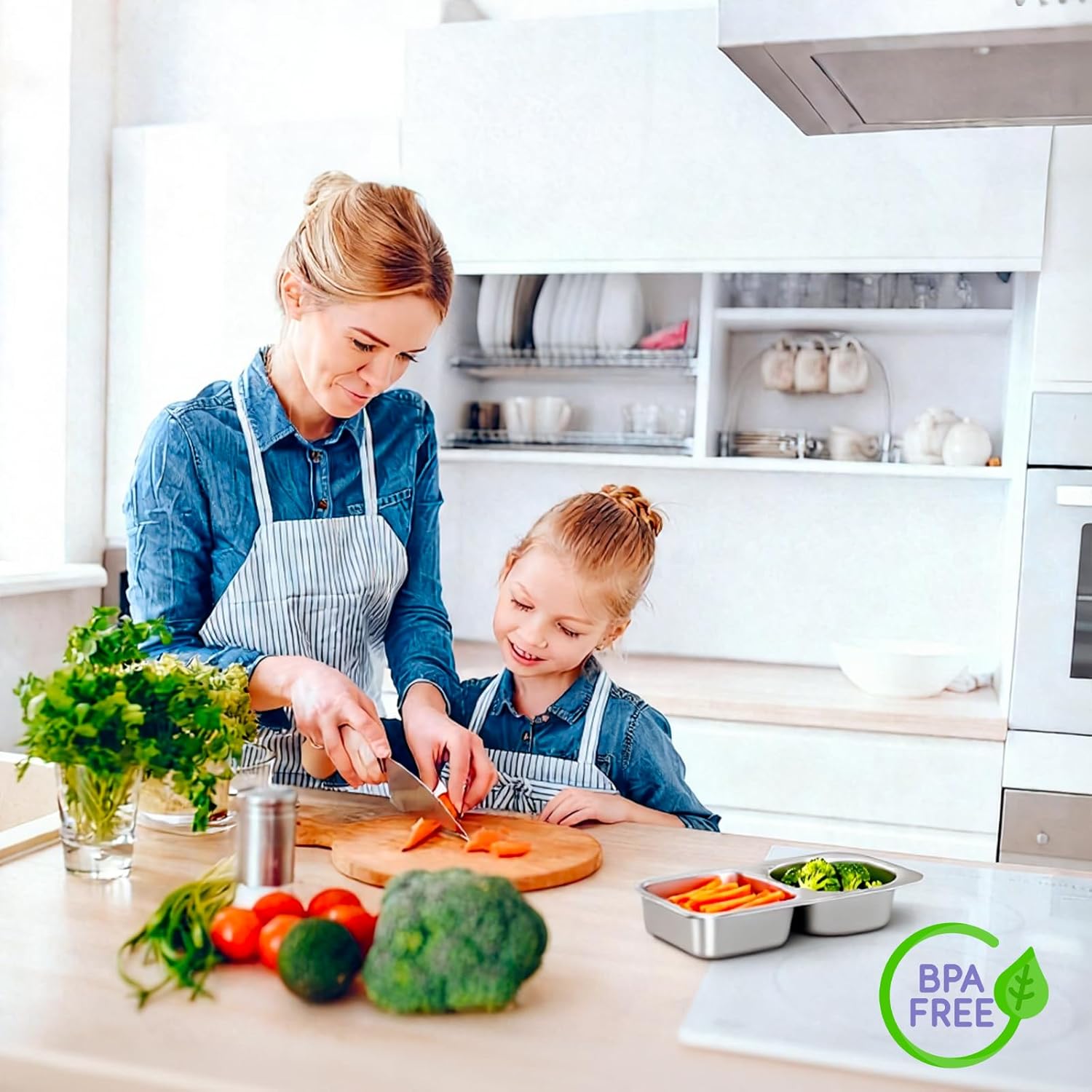 4 Pack Stainless Steel Snack Containers For Kids Adults, 2 Compartment Reusable Metal Snack Boxes With Leak-Proof Lids, Compact Lunch Food Storage Container - Image 2