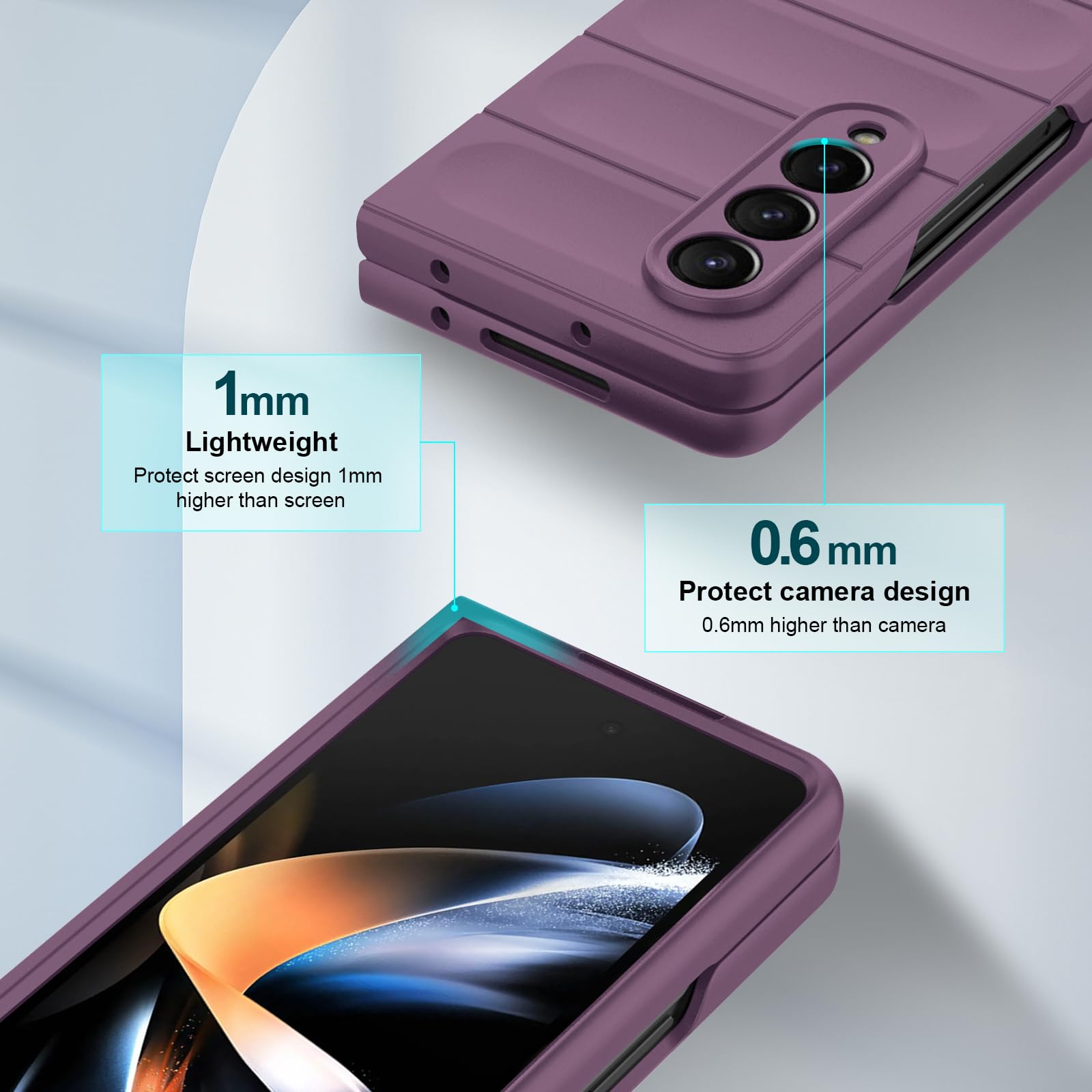 Case for Samsung Galaxy Z Fold 4, Hard PC Slim Fit Bumper Case, Anti-Scratch Shockproof Protective Phone Cover, Purple — view 4