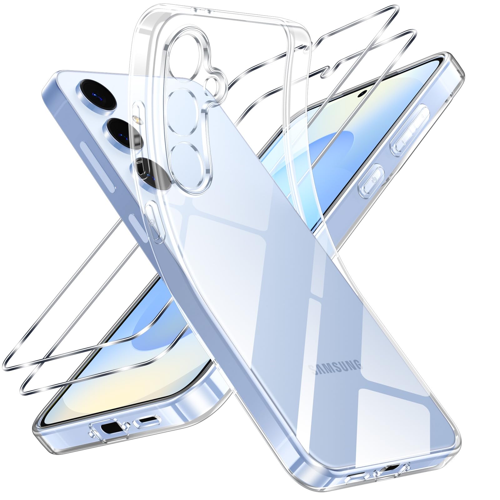 Vauki Klar Hülle für Samsung Galaxy S25 5G Hülle, 1 Handyhülle mit 2 Stück Panzer Schutz Glas, Weiche TPU Transparent Silikon Case, Militärischer Schutz Stoßfest Schutzhülle Dünn Durchsichtige Cover