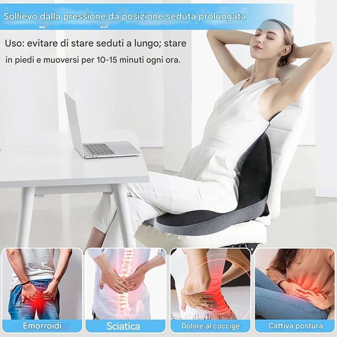 Cuscino per Seduta Cuscino Sedia Integrato A Forma Di L In Schiuma Memory