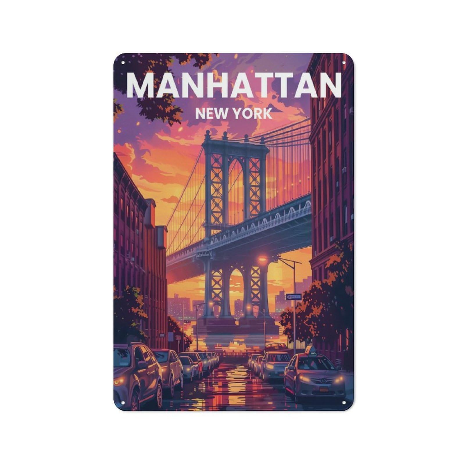 Junmoney Manhattan District Modern Vintage Metal Wall Decor 30X20cm, Office Metal Sign For Office, Study, Studio Or Hallway