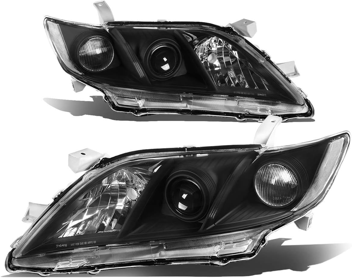Auto Dynasty Headlights Assembly Compatible with 2007 2008 2009 Toyota Camry (Non Hybrid), Projector Headlamps Replacement, Driver and Passenger Side, Black Housing Clear Corner