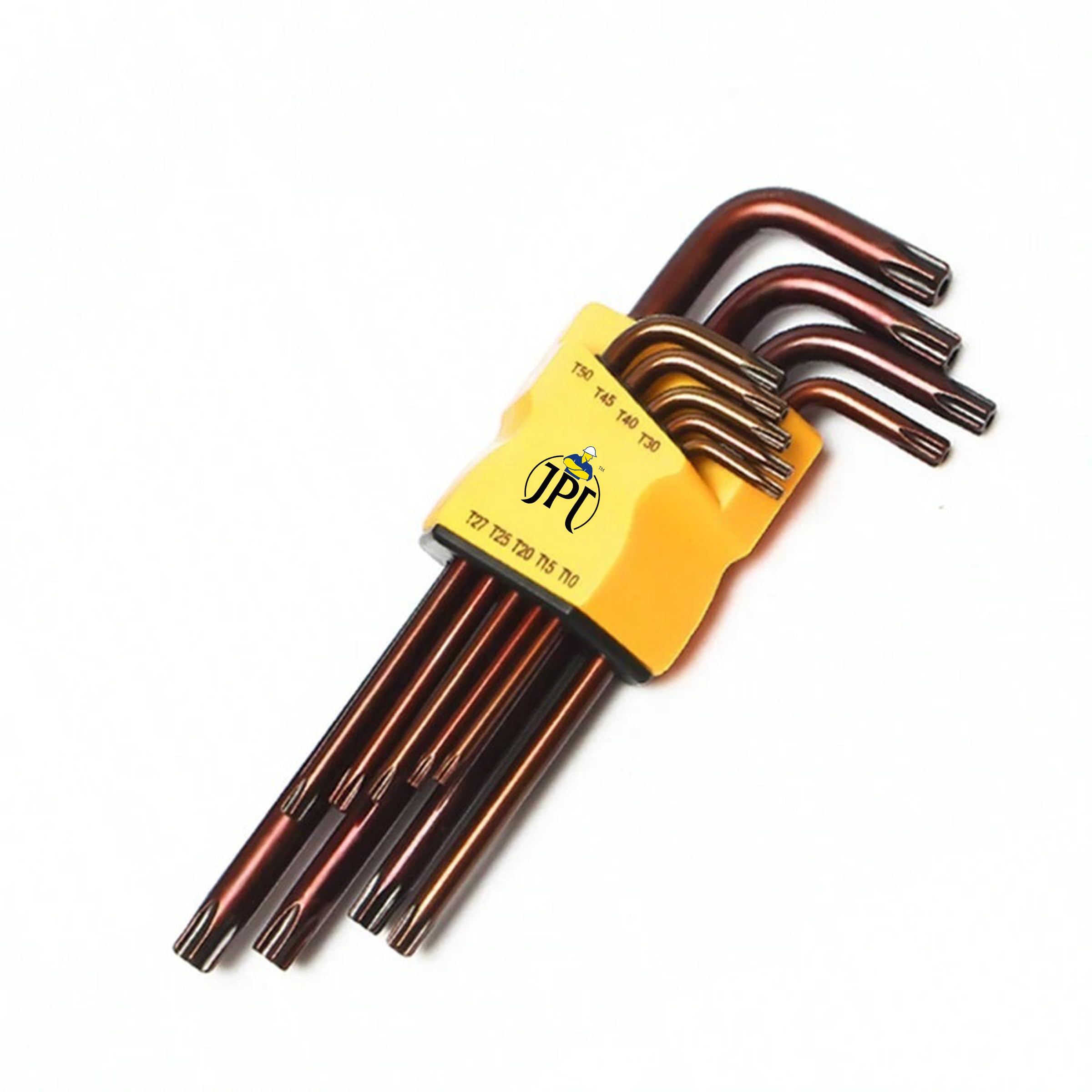 JPT Torx Hex Key Allen Star Short Arm Wrench Hex Keys Security Torx End Holes Set of 9 Pieces with Storage Case T10-T50 (9Inch Star End)