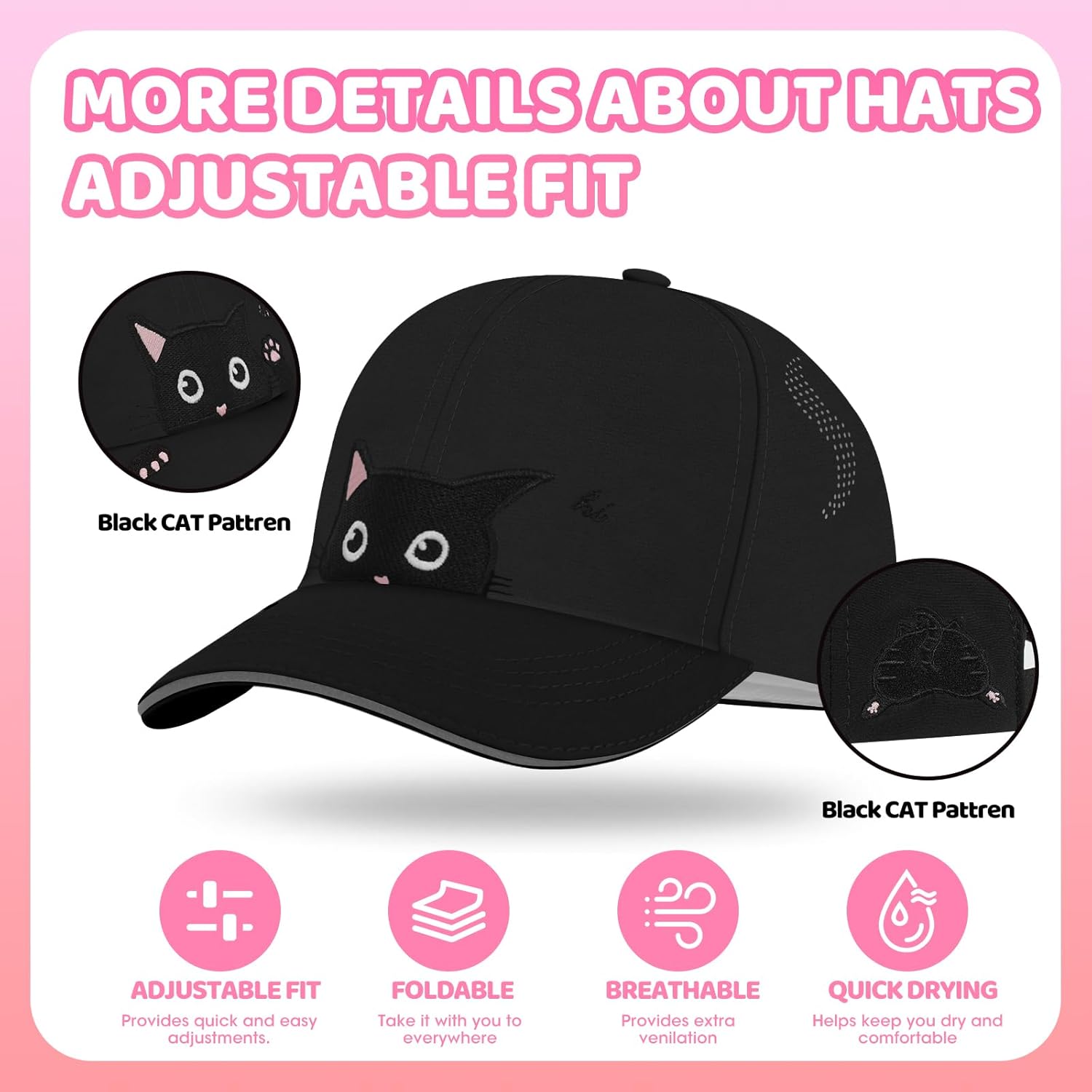 Girls Cute Cat Baseball Cap Kids Ponytail Hat Quick Dry Summer Outdoor Sports Trucker Hats for 5-15 Years - Image 5