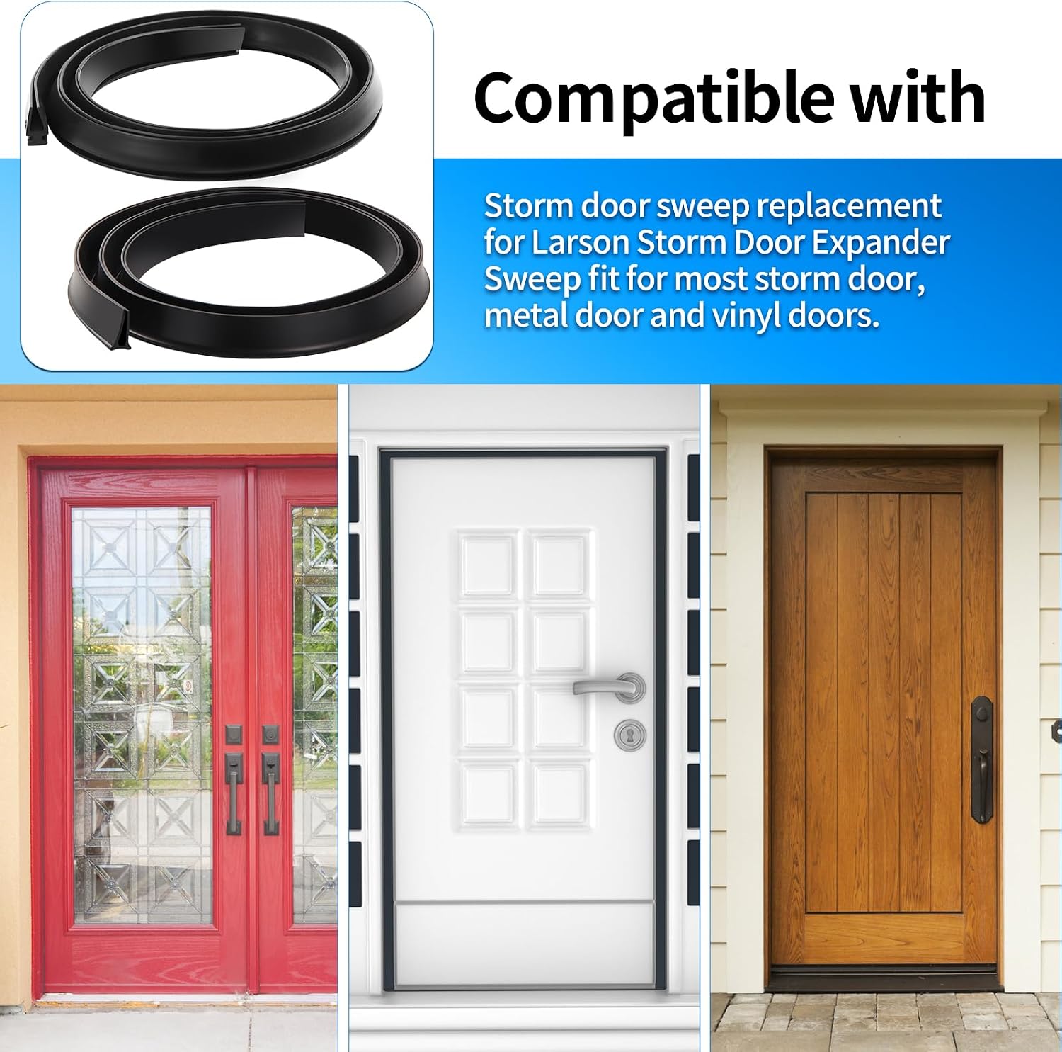 Storm Door Parts Sweep Replacement for Larson and Pella Storm Door Expander Sweep for Vinyl and Metal Doors Storm Door Seal Rubber Strip- 1 Pack (2 Pieces)