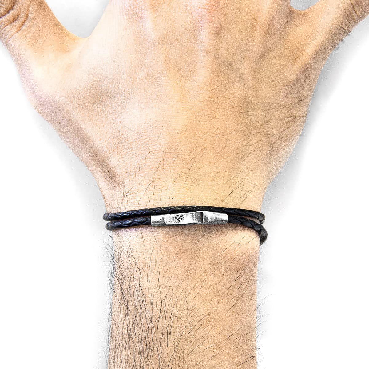 ANCHOR & CREW Pulsera Liverpool De Plata Y Cuero Trenzado Negro Carbón - Hombre - 21cm