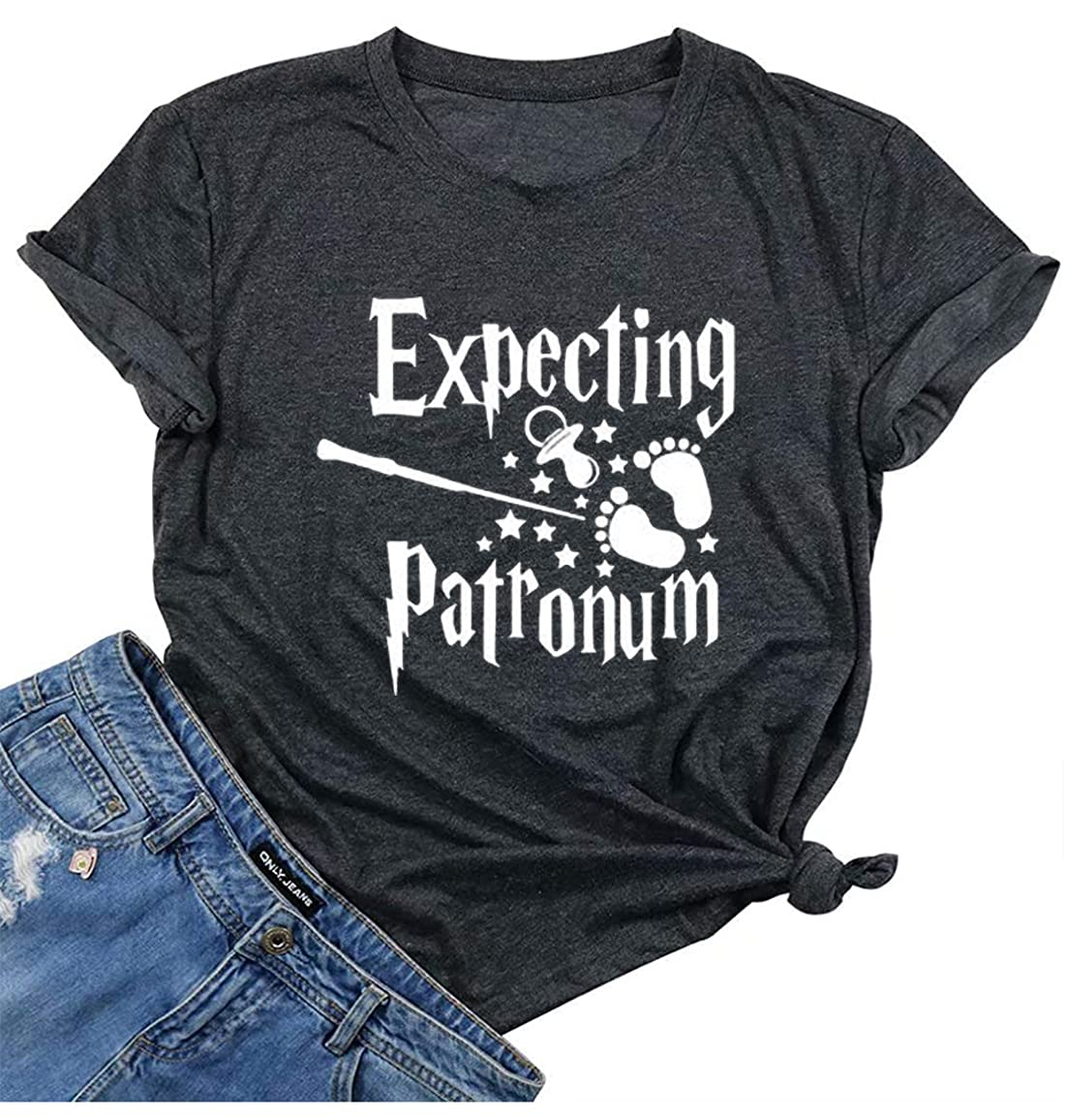 FCHICHExpecting Patronum Maternity T-Shirt Women Pregnancy Announcement Shirt Funny Letter Print Pregnant Mom Tee Tops