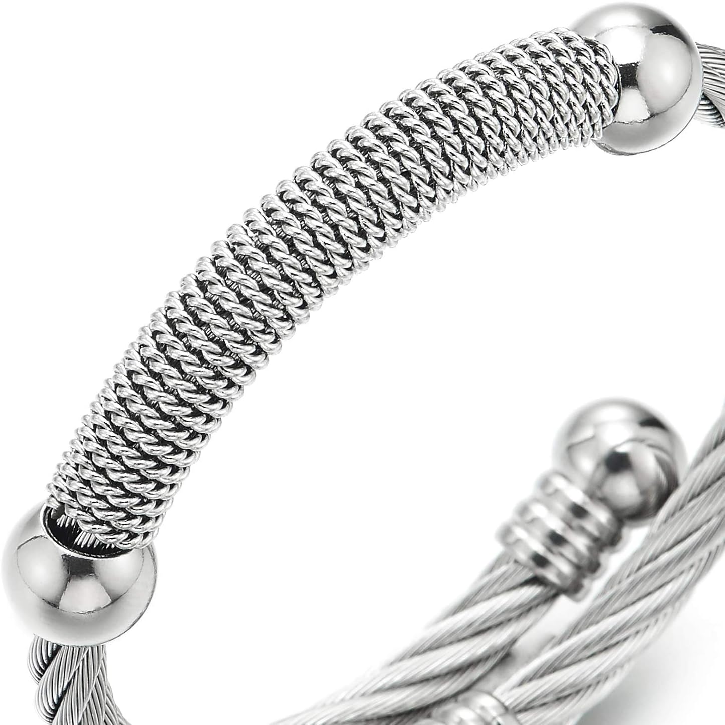 COOLSTEELANDBEYOND Stainless Steel Twisted Cable Cuff Bangle Bracelet for Mens for Women Polished - Image 2