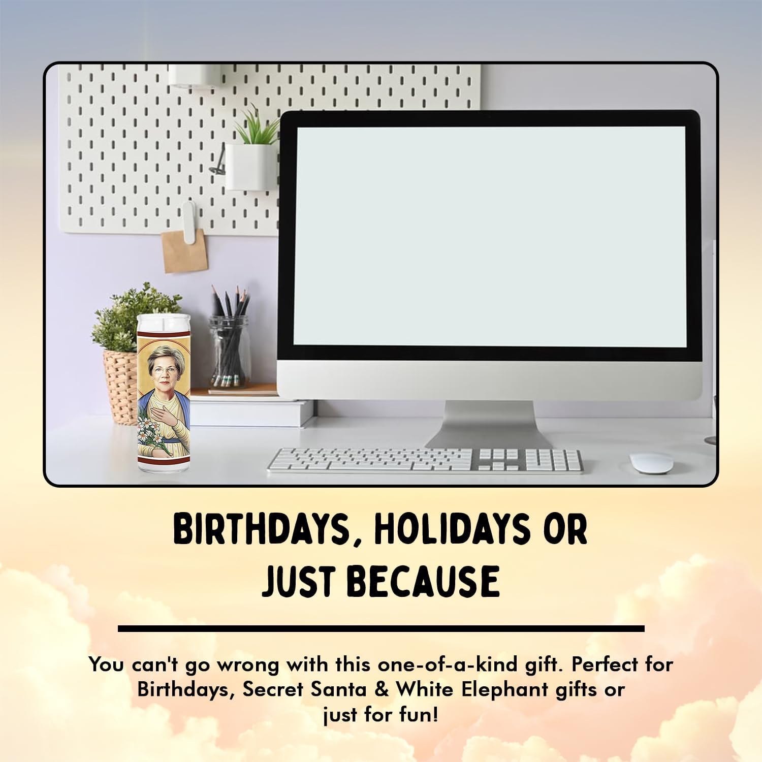 Elizabeth Celebrity Glass Jar Candle – Unscented Handmade Soy Wax Votive Candle – Unique Gift for Public Figure Fans – Home Decor Collectible for Living Room & Office – 8 Inch