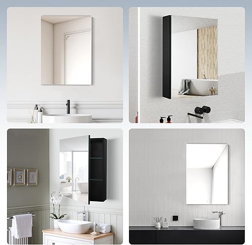 Miniatura 6 de COSCOOA Armario con espejo empotrado o de montaje en superficie de 23.6 x 15 pulgadas, botiquín de baño con puerta de espejo, armario de medicina