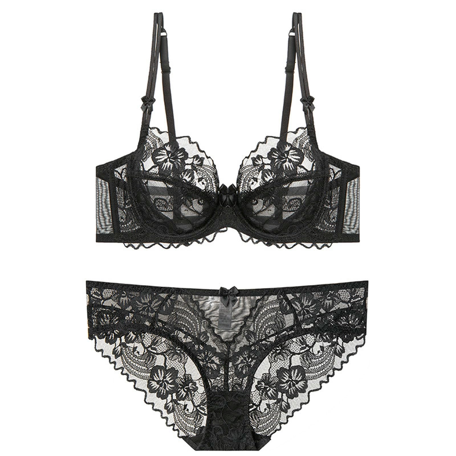 Sujetadores Conjunto De Sujetador Estilo Fino Lencería Encaje, Favorecedor Y Adelgazante, Braguita Sexy Francés -Gris Morado-70c