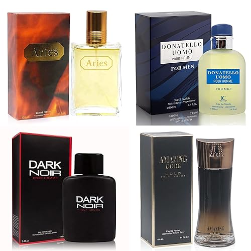Miniatura 18 de Colonia para hombre, 4 conjuntos combinados (cielo azul/noche de rosas/valiente/ébano estadounidense), Eau de Parfume/Toilette Spray natural cada