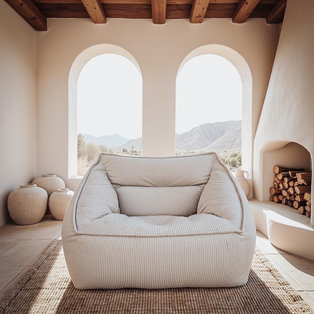 Aiire Sillón Puff con Relleno Incluido - Puf Gigante para Salon, Dormitorio y Habitación Juvenil - Funda en Pana Premium Desenfundable y Lavable - Bean Bag XXL Moderno para Adultos [100x100x80]