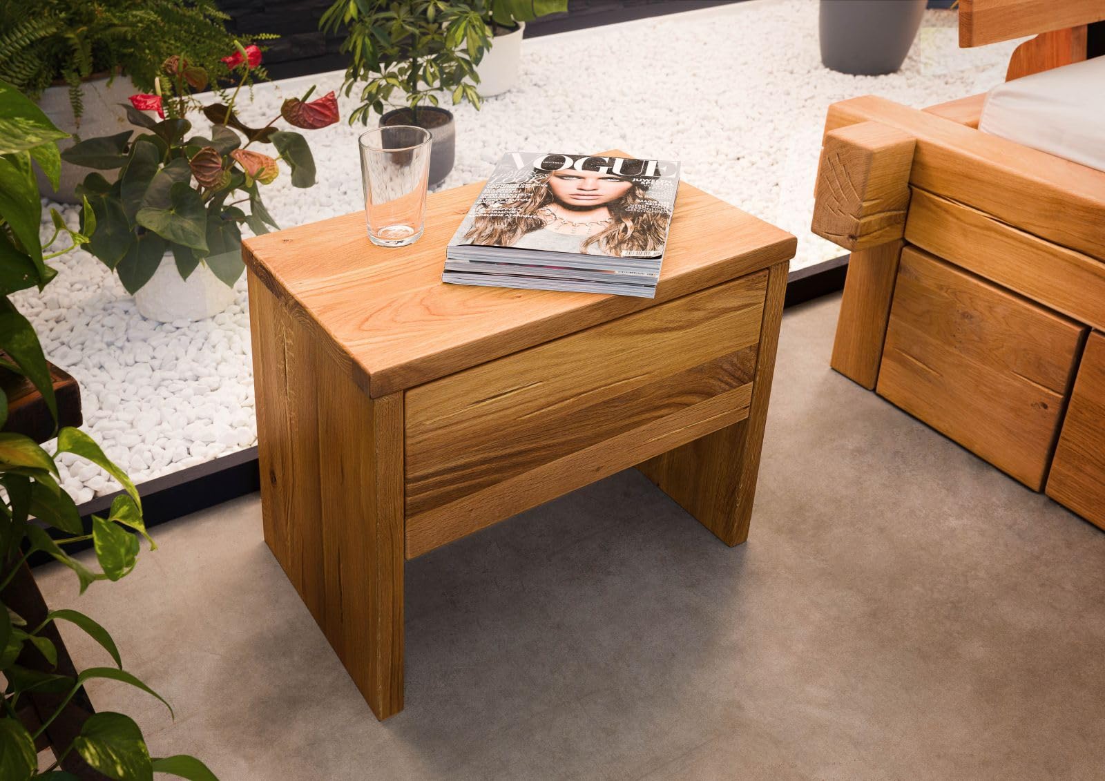 Table de Nuit - Bois Massif de chêne Sauvage huilé - Design Rustique - JANGALI #719