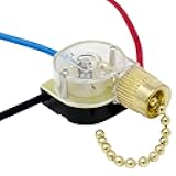 ZE-110 3 Wire Pull Light Switch Replacement Repair Kit 2 Circuit 6A 125VAC 3A 250VAC for Ceiling Fans, Wall Sconces, Floor Lamps, Table Lamps, Vanity Lights, Light Fixtures - Brass Finish