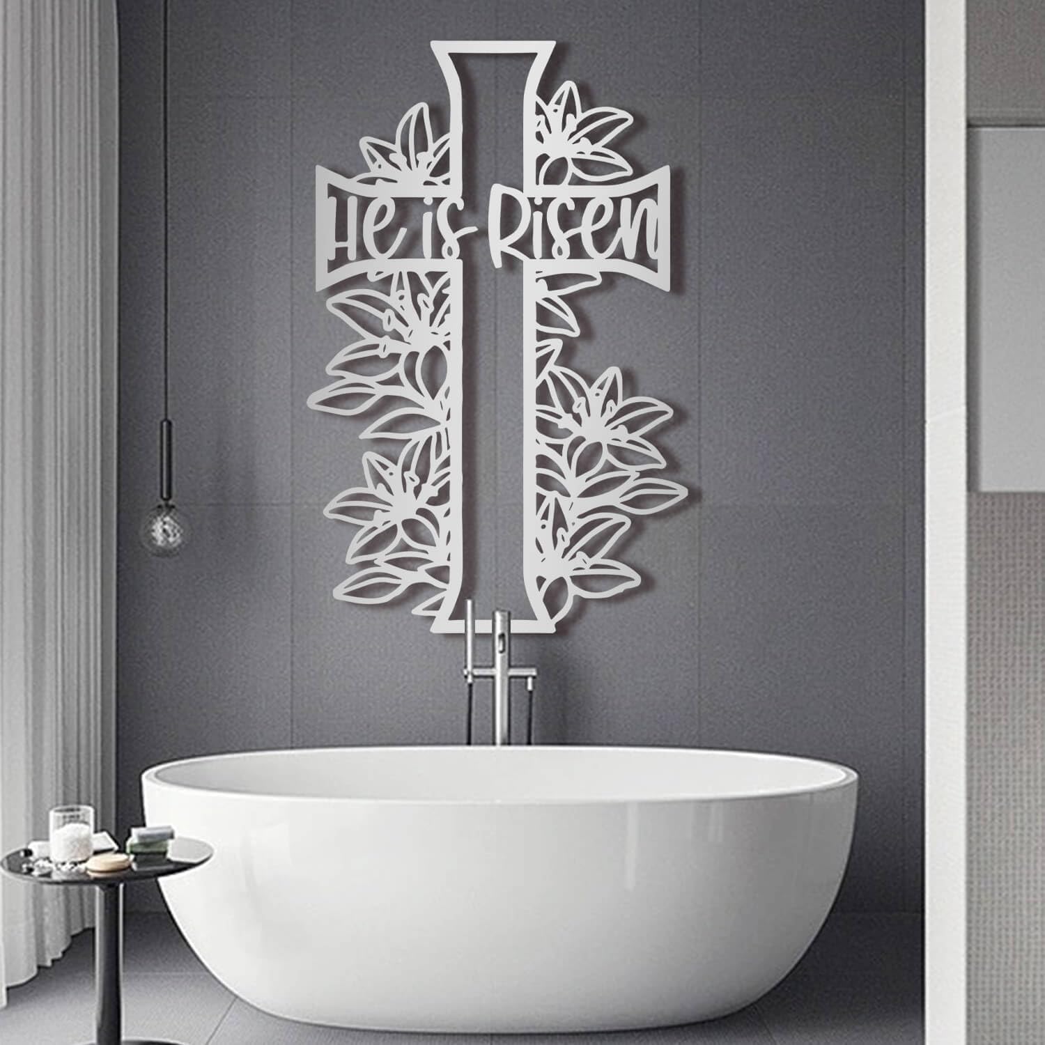 Metal Wall Art Sculpture Decor, He Is Risen Cross, Easter, religijny prezent do dekoracji wnętrz, duży chrześcijański krzyż do kościoła w salonie (złoty, 19 cali x 30 cali)