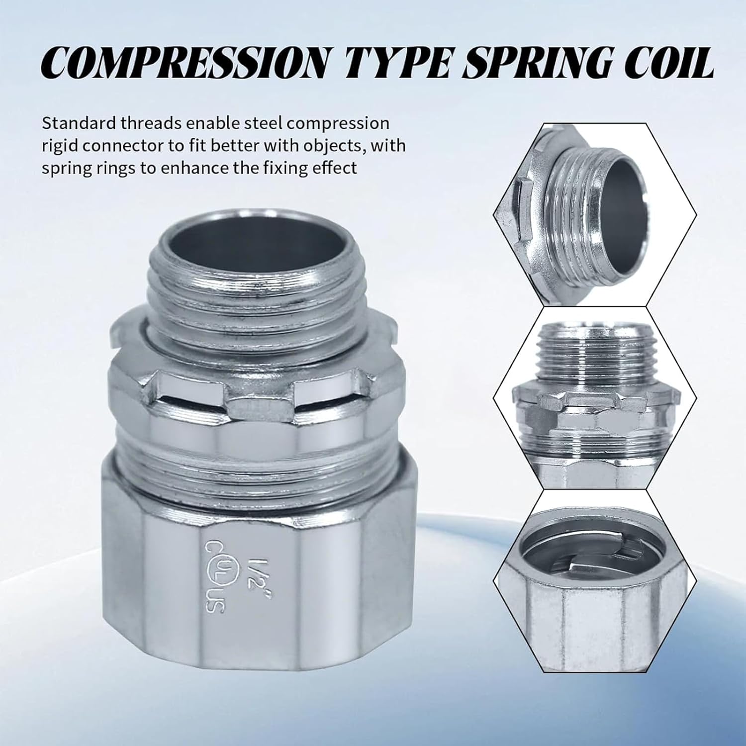 10PCS Steel Conduit Fittings with Spring Easy Installation Not Thread Designs Spring Set for Hard Metal Pipe Conduit Couplings