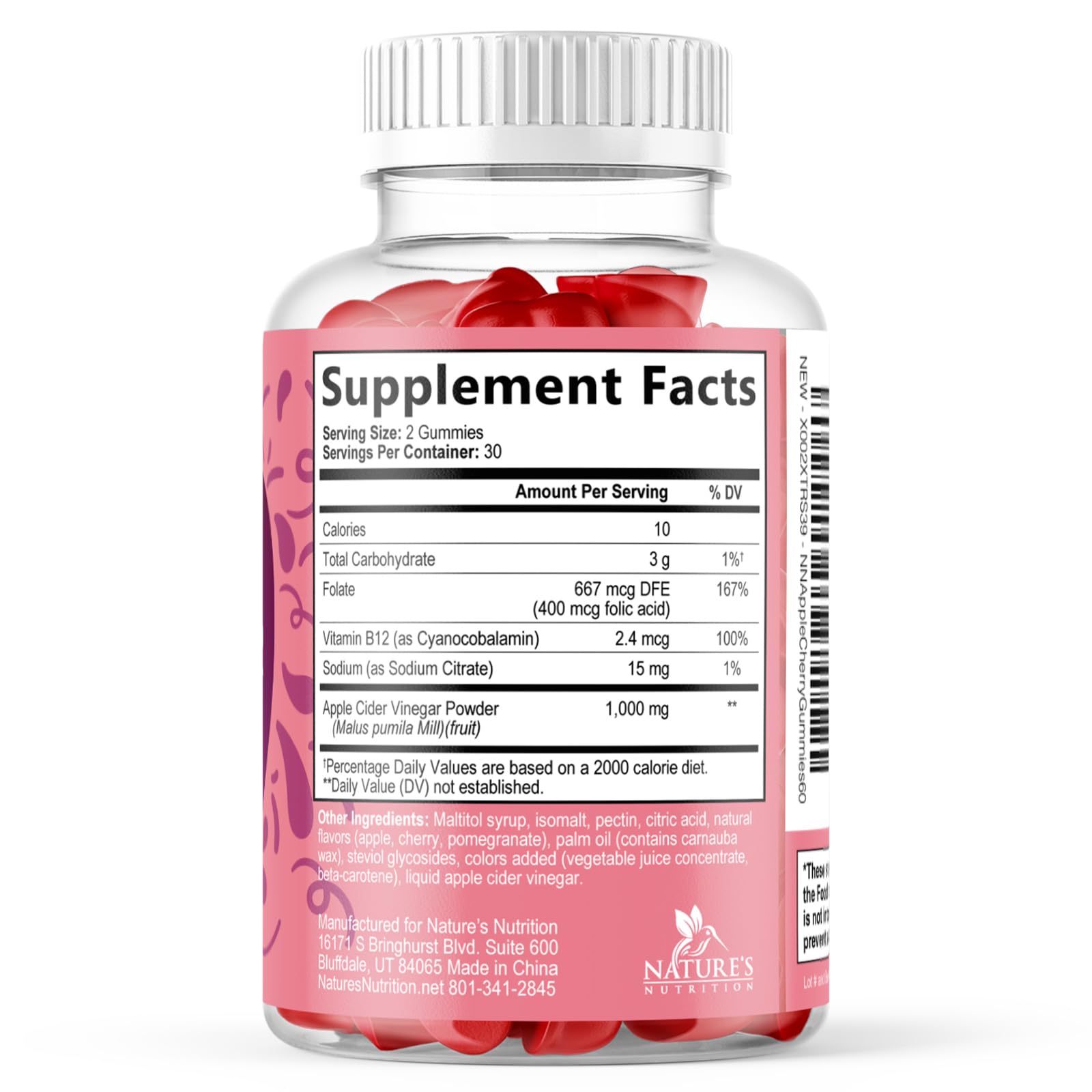 Apple Cider Vinegar Gummies 1000mg - Sugar Free ACV Gummy with Vitamin B12 for Energy Support - Digestion, Detox & Cleanse Support Supplement - Gluten-Free, Keto Friendly, Zero Sugar - 60 Gummies — Amazon image 9