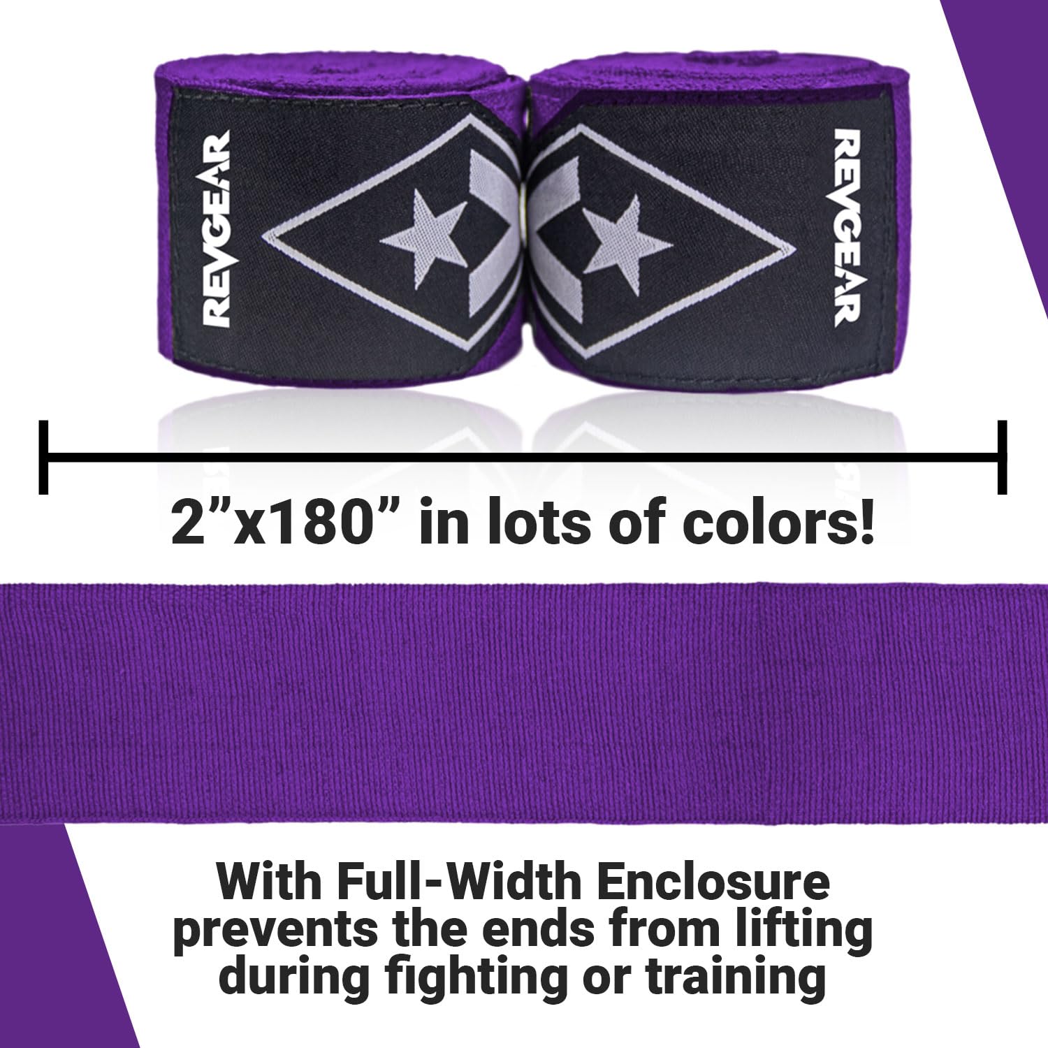Revgear Pro Series Elastic Boxing Wraps for Men, Hand Wraps for Boxing Gloves, Muay Thai Hand Wraps, Wrist Wraps Boxing, Boxing Hand Wraps for Men, Boxing Wraps for Women, MMA Wraps - 180 Inch Purple