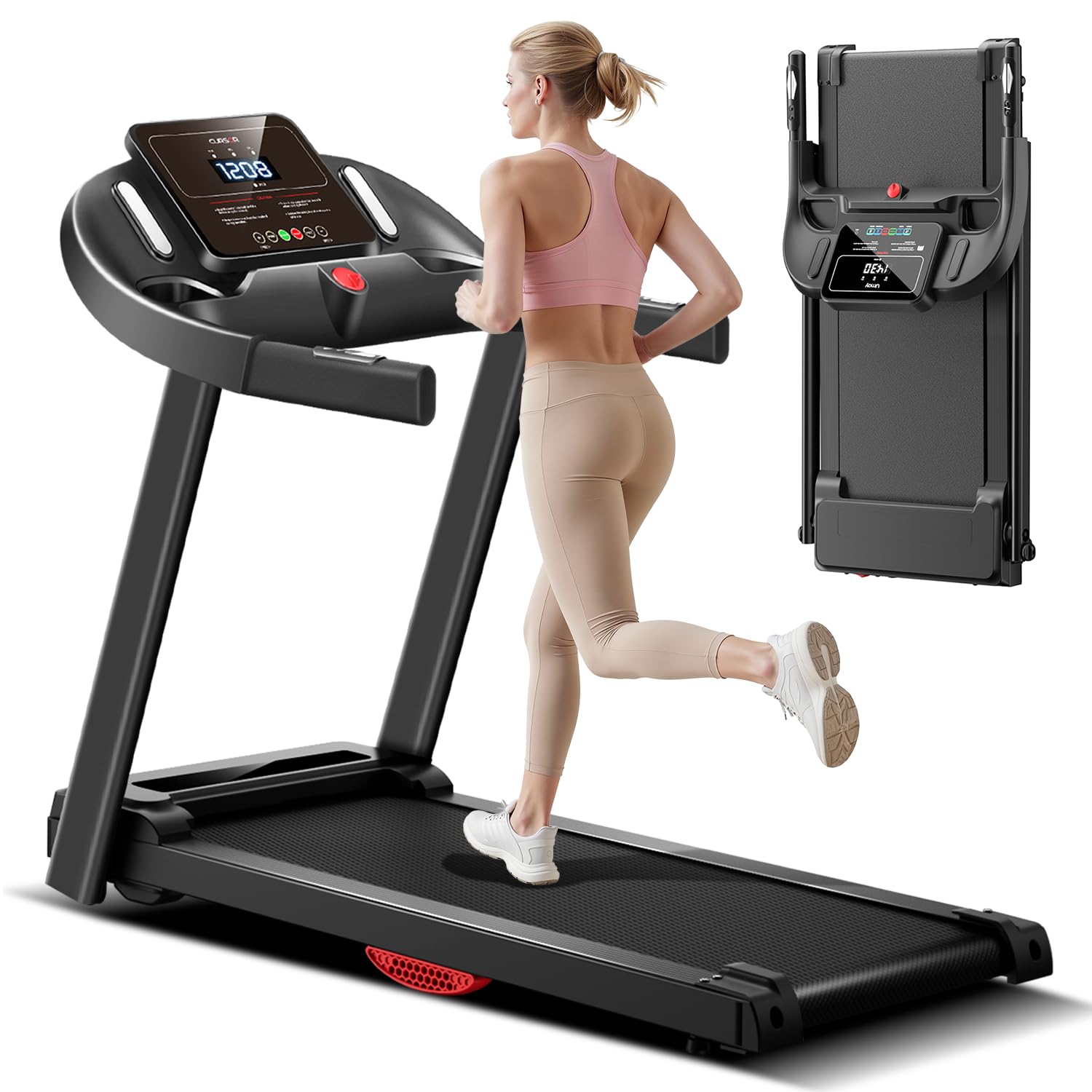 CURSOR FITNESS Home Folding Treadmill with Pulse Sensor, 2.5 HP Quiet Brushless, 7.5 MPH, 265 LBS Capacity