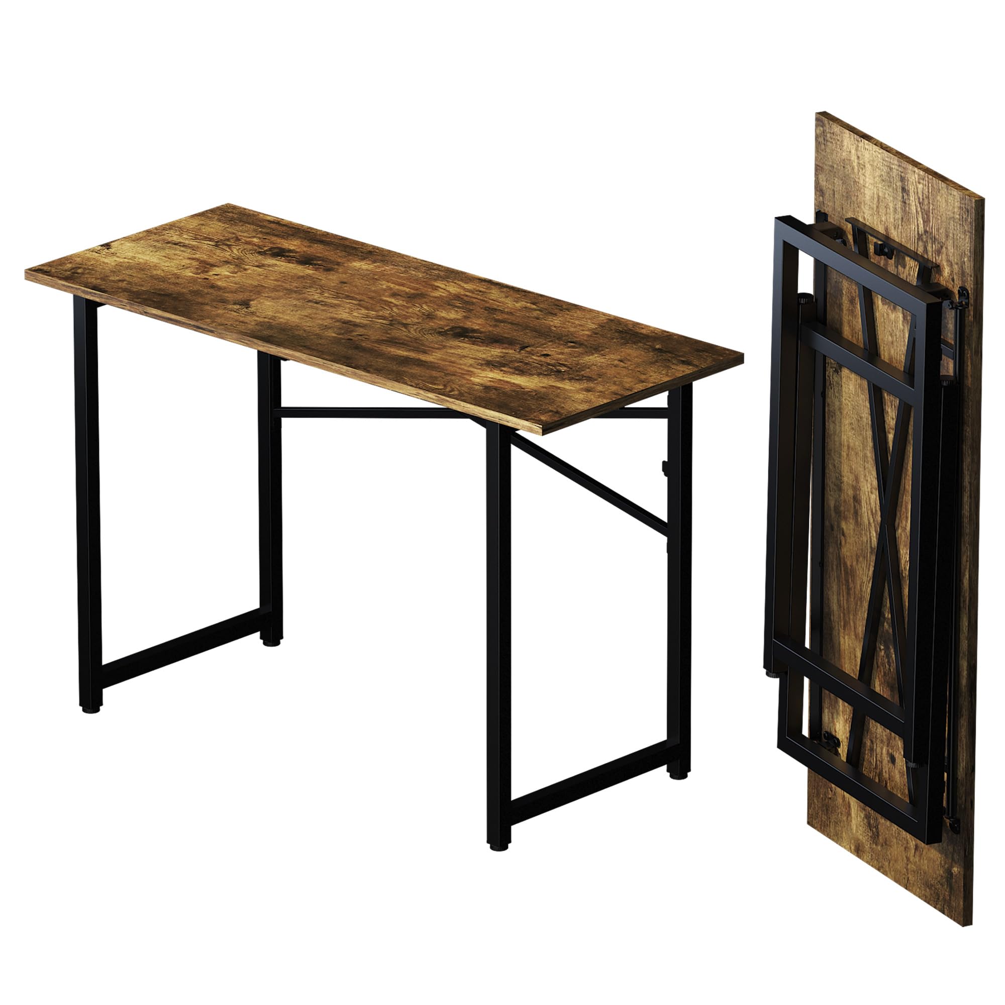 Lutown-Teen 47 inch Folding Computer Desk, Writing Gaming Computer Camping Table, No Assembly Required Home Office Desk, Rustic Brown