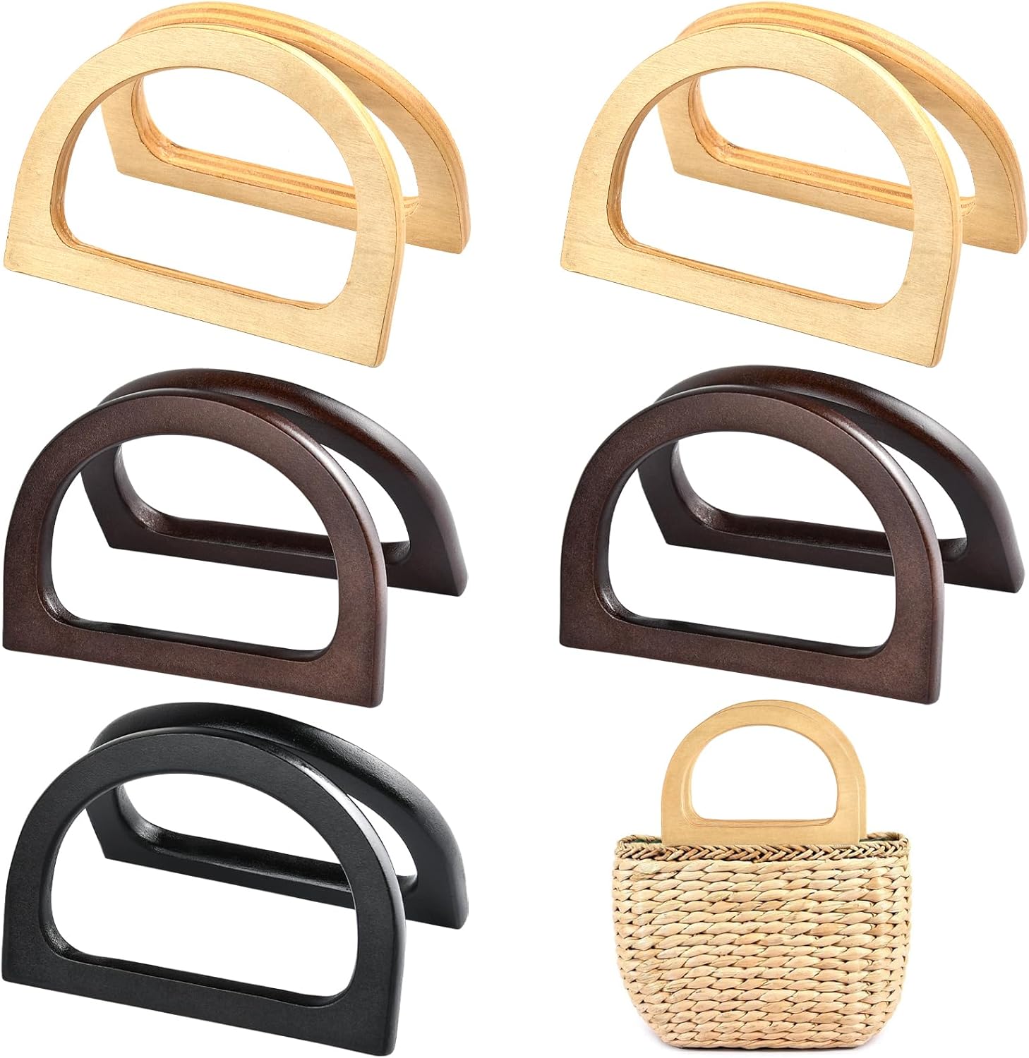 Worldity 10 Pcs Wooden Bag Handles for Bag Making, D Shape Purse Handles, Classic Purse Handles for Crochet Bags, Purse Making Supplies Purse Handles Replacement for Handmade Beach Crochet Bag