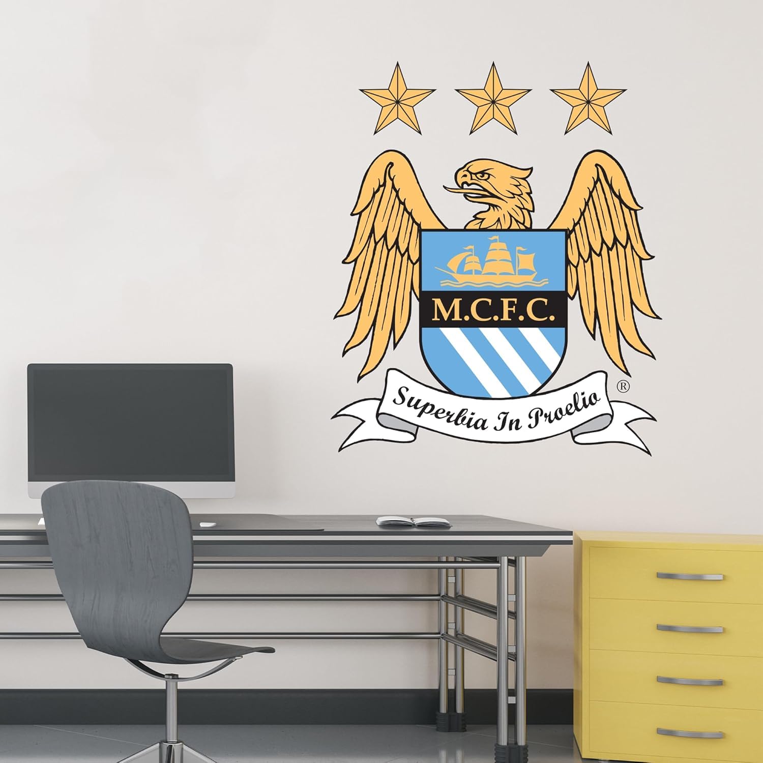Themed Blue Manchester City Wall Sticker - Eagle Crest Wall Decal Football Art (60Cm Height X 50Cm Width)